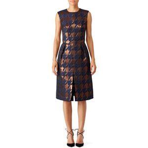 MARTIN GRANT Navy & Bronze Houndstooth Sleeveless Dress Size 36 Metallic